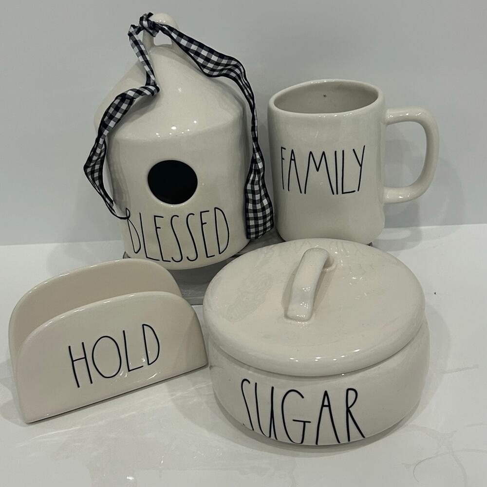 Rae Dunn Farmhouse Kitchen Decor Set Blessed Family Sugar Hold Bundle